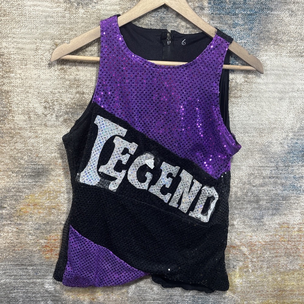 Legends Dodge City Cheer Uniform Girls 6 Purple Sequin Top Halloween Costume